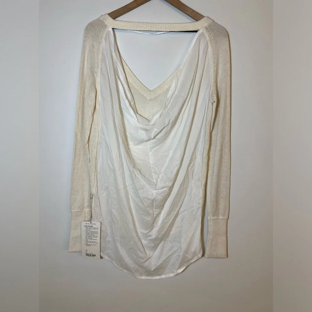 Lululemon Unity Pullover Drape Back Sweater Heathered White Size 8 New NWT